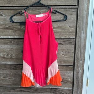 Ramy Brook Pink and Orange Pleated silky Tank Top